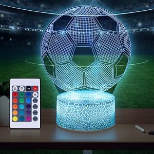 Soccer Gifts Night Light for Kids, 3D Illusion Football Lights with 16 Colors Change Remote Control, Birthday Xmas Valentine’s Day Gift Idea for Soccer Fan Boys Girls