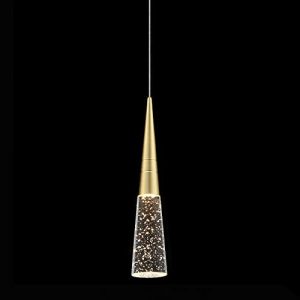 JoollySun LED Mini Pendant Light: Modern Dimmable LED Ceiling Hanging Light Fixture with Bubble Cone Crystal Shade for Kitchen Island Dining Room Bar Warm White 3000K – Brass Gold