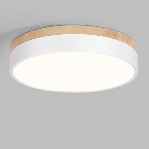 ViKaey Modern LED Ceiling Light Fixture, Wood Flush Mount Ceiling Lamps, Circle Close to Ceiling Light Fixtures for Foyer Kitchen Entryway Hallway Laundry Bedroom Living Room(White, 11.8″)