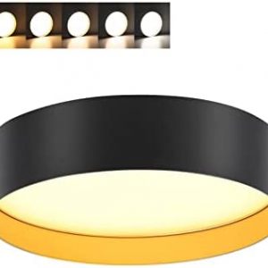 CLOUDY BAY 5CCT 13 inch 25W LED Flush Mount Ceiling Light Fixture,Matte Black with Gold Inside,2700K/3000K/3500K/4000K/5000K Selectable,120V CRI90+ 2000LM,Dimmable
