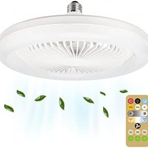 Mini Enclosed Cooling Fan Light with Remote, Dimmable, Speed Adjustable Ceiling Fan Bulb for Garage, Storage Room and Tool Room, AC85-265V