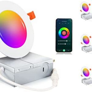 [6 Pack] CLOUDY BAY 4inch Smart Wifi LED Recessed Lights,RGBCW Color Changing Recessed Lighting,Compatible with Alexa and Google Home Assistant,No Hub Required,10W 2700K-6500K,CRI90+ WET Location