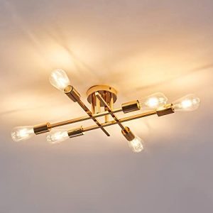ZGLAOJT 6-Lights Semi Flush Mount Ceiling Light Fixture,Gold Industrial Chandelier,Farmhouse Lighting for Dining Room Living Room Kitchen Bedroom