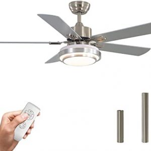 warmiplanet Ceiling Fan with Lights Remote Control, 52 Inch, Brushed Nickel (5-Blades)