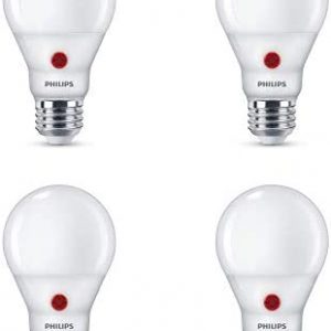 Philips LED Frosted Dusk-To-Dawn Flicker-Free A19 Light Bulb, Non-Dimmable, 800 Lumen, Soft White Light (2700K), 8.8W=60W, E26 Base, Title 20 Certified, 4-Pack