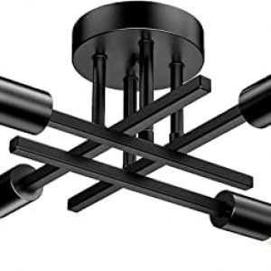Semi Flush Mount Ceiling Light Fixture Matte Black, Modern Sputnik Close to Ceiling Light, Chandelier Light Fixture Ceiling for Bedroom Kitchen Living Room Dining Room, 4 Light E26 Socket