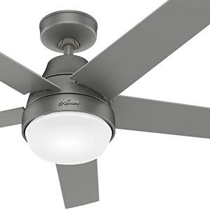 Hunter Fan 52 inch Contemporary Matte Silver Indoor Ceiling Fan with Light and Remote Control (Renewed)