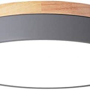 Woknos Modern LED Close to Ceiling Light, Minimalist Wood Oak Style Flush Mount Ceiling Light Fixture, Circle Lighting with Lampshade for Bedroom Bathroom Laundry Room Porch(Grey, 11.8”)