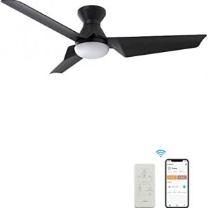 52 Inches Black Ceiling Fan With 10 Speeds & 3 Colors Dimmable Light, Flush Mount DC Low Profile Smart Ceiling Fan With Lights Compatible With Alexa, Siri & Google Home & Remote Control