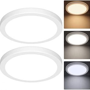2-Pack 150W Equivalent LED Flush Mount Ceiling Light Fixture 8.5in Modern Dimmable 18W 1260LM Adjustable 3 Color Temperatures 3000K/ 4000K/ 5000K Round Close to Ceiling Light for Kitchen Hallway White