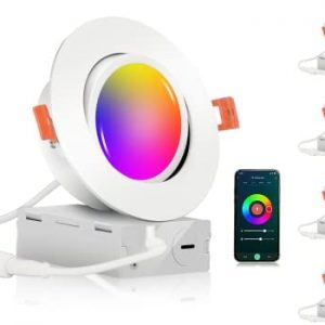 Cloudy Bay 4 inch Gimbal Smart WiFi LED Recessed Lights,RGBCW Color Changing,Compatible with Alexa and Google Home Assistant,No Hub Required,2700K-6500K,IC Rated,Pack of 4
