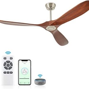 Chriari 70” Ceiling Fan with Remote/App/Voice Control, Wood Ceiling Fans with 3 Walnut Blades, Smart Timing and Reversible, Outdoor Farmhouse Ceiling Fan Compatible with Alexa/Google Assistant/Siri