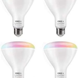 Cree Lighting Connected Max Smart Led Bulb Br30 Indoor Flood Tunable White + Color Changing, 2.4 Ghz, Compatible With Alexa And Google Home, No Hub Required, Bluetooth + Wifi, 4Pk