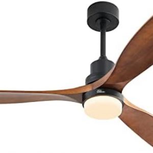 Sofucor 52 Inch Wood Ceiling Fan With Lights Remote Control 3 Wood Fan Blade Ceiling Fans Noiseless Motor Solid Walnut and Matte Black