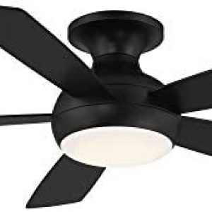 WAC Smart Fans Odyssey Indoor and Outdoor 5-Blade Flush Mount Ceiling Fan 52in Matte Black with 3000K LED Light Kit and Remote Control works with Alexa and iOS or Android App