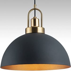 Vintage Pendant Light Fixture 13.58‘’ Rustic Dome Black and Gold Farmhouse Pendant Lighting Fixture Brass Socket Pendant Lamp for Kitchen Island, Dining Room, Hallway, Bedroom, Living Room