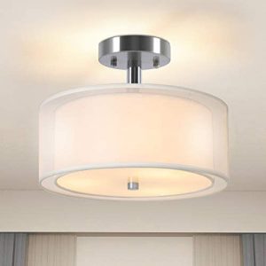 Ganiude Modern 3-Lights Semi Flush Mount Light Fixture,12″ Close to Ceiling Light with Double Fabric Drum Shade,Pendant Kitchen Light for Bedroom,Living Room,Dining Room,Hallway,Entry,Foyer