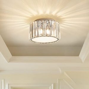 Modern Crystal Ceiling Light Fixture, BUXVRCS Mini Flush Mount Crystal Chandelier, H 5.89” x W 8.66” Small Crystal Ceiling Fixtures for Hallway Bedroom Bathroom G9 Socket