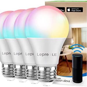 LE Smart Light Bulbs, LED Color Changing Lights, Works with Alexa and Google Assistant, RGB & Soft Warm White, 60 Watt Equivalent, Dimmable with App, A19 E26, No Hub Required, 2.4GHz WiFi Only, 4 Pack