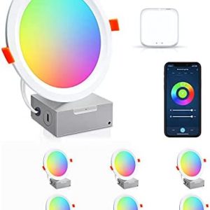 Smart Led Recessed Lighting 6 Inch 6 Pack RGBCW Recessed Lights 14W, 1200LM WiFi IC Rated ETL Light Fixtures High Brightness Adjustable, Retrofit Downlight Compatible with Alexa/Google/Siri Music Sync