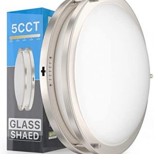 Glass 5CCT 13 Inch Dimmable Ceiling Light, LED Flush Mount Ceiling Light Fixture, 2700K-5000K Selectable, 24W, Kitchen, Hallway, Bedroom Lights for Ceiling, 2000LM, Brushed Nickel – FCC Listed