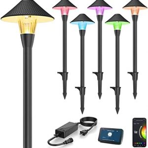 XMCOSY+ Low Voltage Landscape Lights, 200LM Smart LED Pathway Lights with APP Control, Adjustable Warm White&RGB, Compatible with Alexa, 12V 6W Outdoor Landscapes Lighting for Garden Path Lawn(6Pack)