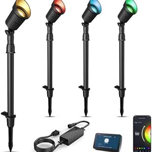 XMCOSY+ LED Low Voltage Landscape Spotlights, 300LM Outdoor Landscape Lighting with APP Control, Adjustable Warm White&RGB, Works with Alexa, 12V 6W Aluminum Pathway Lights for Garden Yard(4Pack)