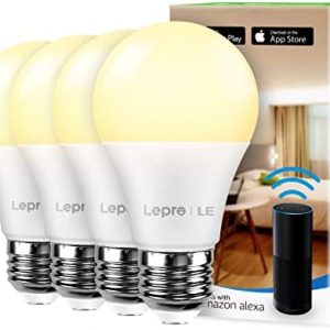 Lepro Smart LED Light Bulbs, Compatible with Alexa & Google Home, 60 Watt Equivalent, Dimmable with App, Warm White 2700K, No Hub Required, A19 E26, 2.4GHz WiFi Only, Pack of 4