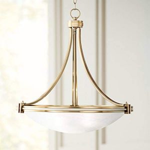 Deco Warm Brass Gold Bowl Small Pendant Chandelier Light Fixture 21 1/2″ Wide Satin White Glass for Dining Room House Foyer Entryway Kitchen Bedroom Living Room High Ceilings – Possini Euro Design