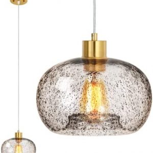 Modern Pendant Lighting for Kitchen Island, Adjustable Kitchen Light Fixtures with Handblown Seeded Glass Shade, Hanging Lights for Dining Room, Living Room, Bedroom, Bar, Gold Finish,9 Inch,1 Pack