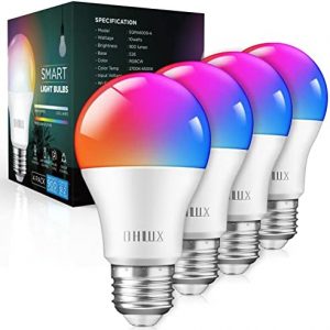 OHLUX Smart WiFi & Bluetooth Alexa Light Bulbs, 10W (100W Equivalent) Color Changing Light Bulbs with Music Sync, Work with Alexa Google Home Siri, A19 E26 900LM 4Pack