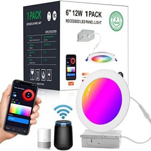 LOYAL 1 Pack 12W Smart LED Recessed Lighting 6 Inch, 850LM Smart RGB LED Recessed Ceiling Lights Dimmable with APP Controls Colors, WiFi LED Downlight Work with Alexa/Google Assistant, Sync to Music