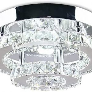 Cainjiazh Mini Chandelier LED Crystal Ceiling Light 2 Layers Flush Mount Ceiling Light Modern Chandelier Lighting for Hallway Staircase Kitchen Bathroom (Cool White)