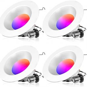 MagicLight 5~6″ Smart LED Can Light, Smartphone Control, 9W RGBCW Dimmable Color Changing Bluetooth Mesh Retrofit Smart LED Downlight, 4 Pack
