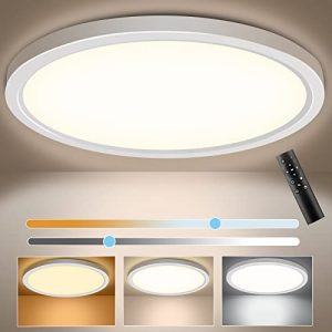 12 Inch Flush Mount LED Ceiling Light Fixture 24W (240W Equivalent) with Remote Control, 3 Color Temperatures in One (3000k/4500k/6500k), Thin Round Led Ceiling Lights for Bedroom Kitchen Laundry Room
