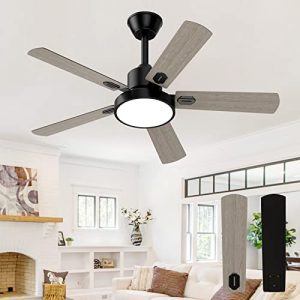 Obabala Ceiling Fan with Light, 52″ Indoor and Outdoor Ceiling Fan with Light and Remote Control Reversible DC Motor – Matte Black, Patio/Farmhouse – Walnut and Yellow Maple