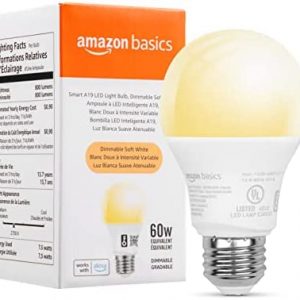 Amazon Basics Smart A19 LED Light Bulb, Dimmable Soft White, 2.4 GHz Wi-Fi, 60W Equivalent 800LM, Works with Alexa Only, 1-Pack, Certified for Humans
