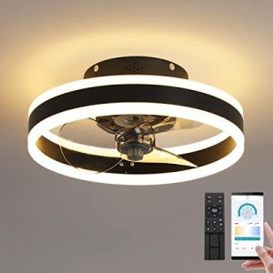 LENIVER 16″ Smart Ceiling Fan with Lights Remote APP Control, Modern Flush Mount Bladeless Ceiling Fan, 3 Color 6 Speeds Low Profile Ceiling Fan with Light for Bedroom Living Room Kitchen – Black