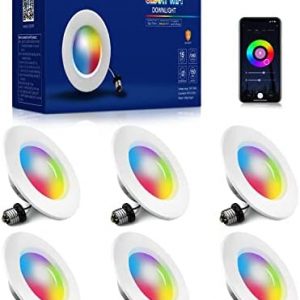 Tekstap Smart Recessed Lighting 6 Inch, 5/6 in Retrofit Smart WiFi LED Can Lights, 13W 1350LM RGBWW Smart Downlight Dimmable Voice/APP Control Compatible with Alexa, Google Assistant (6 Pack)