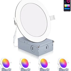 4 Pack Smart Recessed Lighting 6 Inch, Ultra-Thin LED Recessed Lighting 15W 1200LM Smart Downlight with Junction Box, Compatible with Alexa/Google Assistant and Siri – ETL and Energy Star Certified