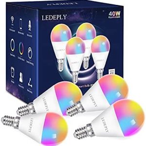 A15 LED Smart Bulb, 5W=40W,Compatible with Alexa, Google Assistant, E12 Base, Dimmable, WiFi, RGB Color Changing, Tunable White 2700K-6500K, Globe Shape, G45 Ceiling Fan Light Bulbs 4 Pack