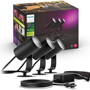 Philips Hue Lily White & Color Outdoor Spot Light Base kit (Hue Hub Required), 3 Spot Lights with Power Supply + Mount, Compatible with Alexa, HomeKit & Google Assistant , Black (New)