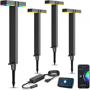 XMCOSY+ Low Voltage Landscape Lights, 400LM Smart Pathway Lights with APP Control, Adjustable Dual-Head Warm White & RGB, Works with Alexa, 12V 8W Outdoor Path Lights for Garden Lawn Walkway(4 Pack)