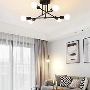 Dellemade Modern Sputnik Chandelier, 6-Light Ceiling Light for Bedroom,Dining Room,Kitchen,Office (Black)