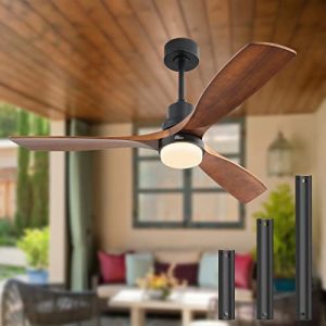 Sofucor 52” Ceiling Fans with Lights Remote Control, 3 Down Rods Outdoor Ceiling Fan with Remote, Dimmable LED Light, Noiseless Motor & 3 Reversible Wood Blades