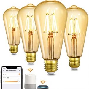 OREiN Smart LED Edison Light Bulbs, WiFi ST64 Vintage Light Bulbs with E26 Base, 350Lm Dimmable 2200K Amber Warm White, Smart Filament Bulb That Work with Alexa/ Google Home, 45W Equivalent, 4 Pack