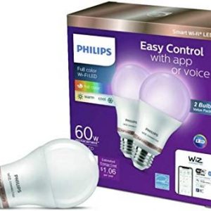 Philips Wiz connected 2-Pack bundle A19 LED Wi-Fi Smart Bulb FULL COLOR 800 Lumens Dimmable 60w equivalent