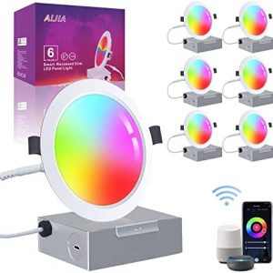 Smart Recessed Lighting,RGB LED Recessed Ceiling Lights Dimmable, APP Control Color Led Downlight Work with Alexa/Google, Sync to Music, ETL,DLC,UL Certified (6 Pack) (6inch 6pack)