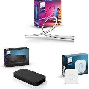 Philips Hue Play Gradient 75″ TV LED Backlight Lightstrip Bundle (HDMI Sync Box + Lightstrip + Hue Bridge), Works with Amazon Alexa, Apple Homekit and Google Assistant, Flowing Multicolor Effect