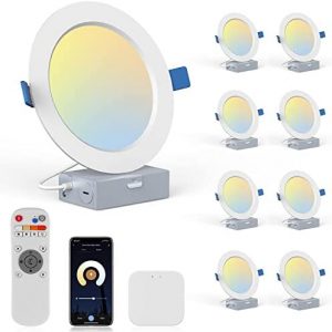 LED Recessed Lighting 6 inch WiFi Smart with Remote Control, Ustellar Recessed Lights Bright White 2700K-6500K 15W 1150LM, APP/Voice Control, Can Ceiling Light, LED Downlight with Junction Box 8 Pack